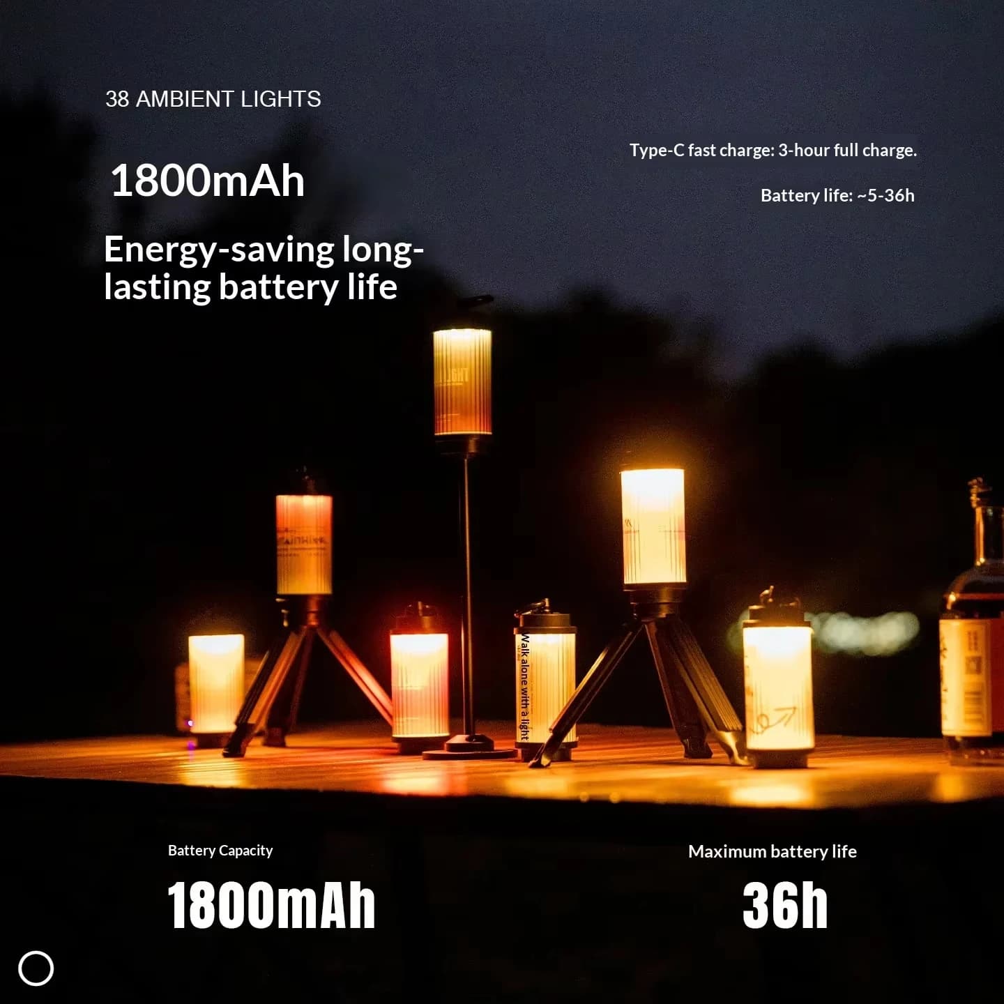 MOUNTAINHIKER 1800mAh LED 38 Ambient Camping Lantern Outdoor Portable Hanging Light with Ultra-Long Battery Life for Ambiance - Image 2