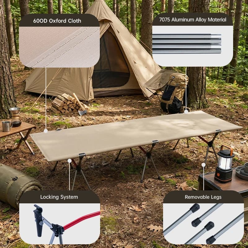 WESTTUNE Camping Cot Portable Folding Bed Ultralight Aluminum Alloy Sleeping Cot for Outdoor Hiking Backpacking Travel - Image 2