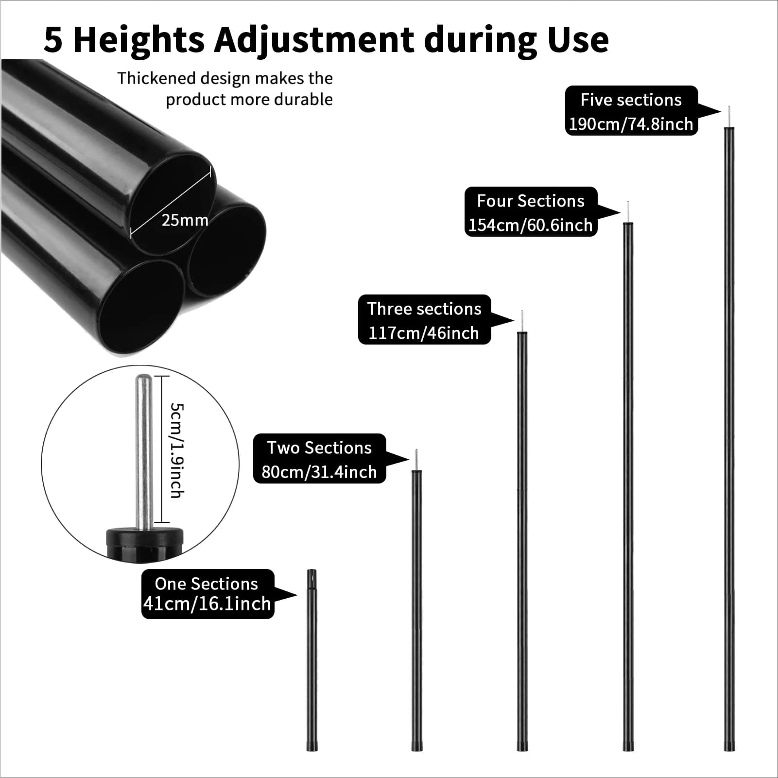 Telescopic Tent Poles Set of 2 Universal Adjustable Aluminium Camping Awning Poles Sun Sail Shelter Rods Tarp Tent Accessories - Image 4
