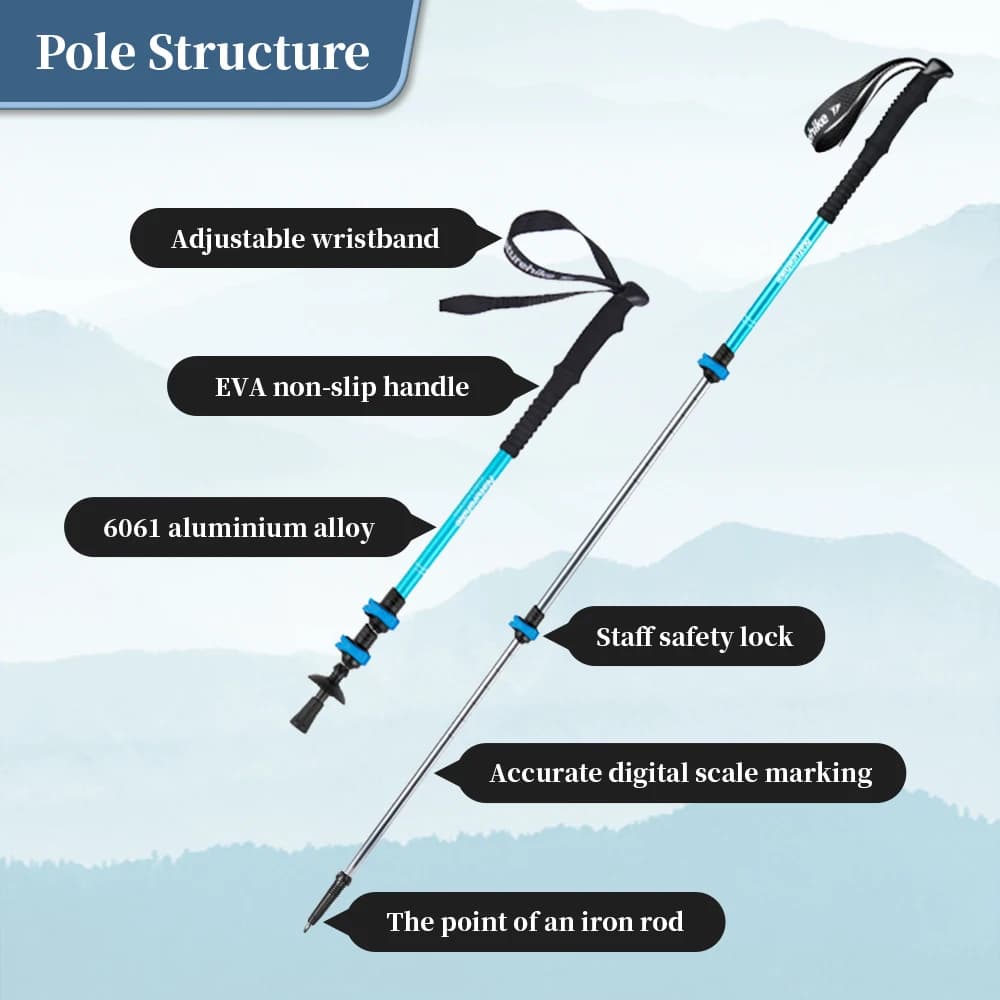 Naturehike Hiking Poles Three Sections Of Aluminum Pole For Mountaineering Hiking Skiing Travel Poles Climbing Trekking Pole - Image 2