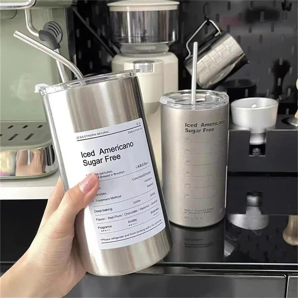 Portable 600ml Thermos Cup 304 Stainless Steel Coffee Mug Thermal Leak-proof Water Bottle with Straw Insulated Bottle Drinkware - Image 3
