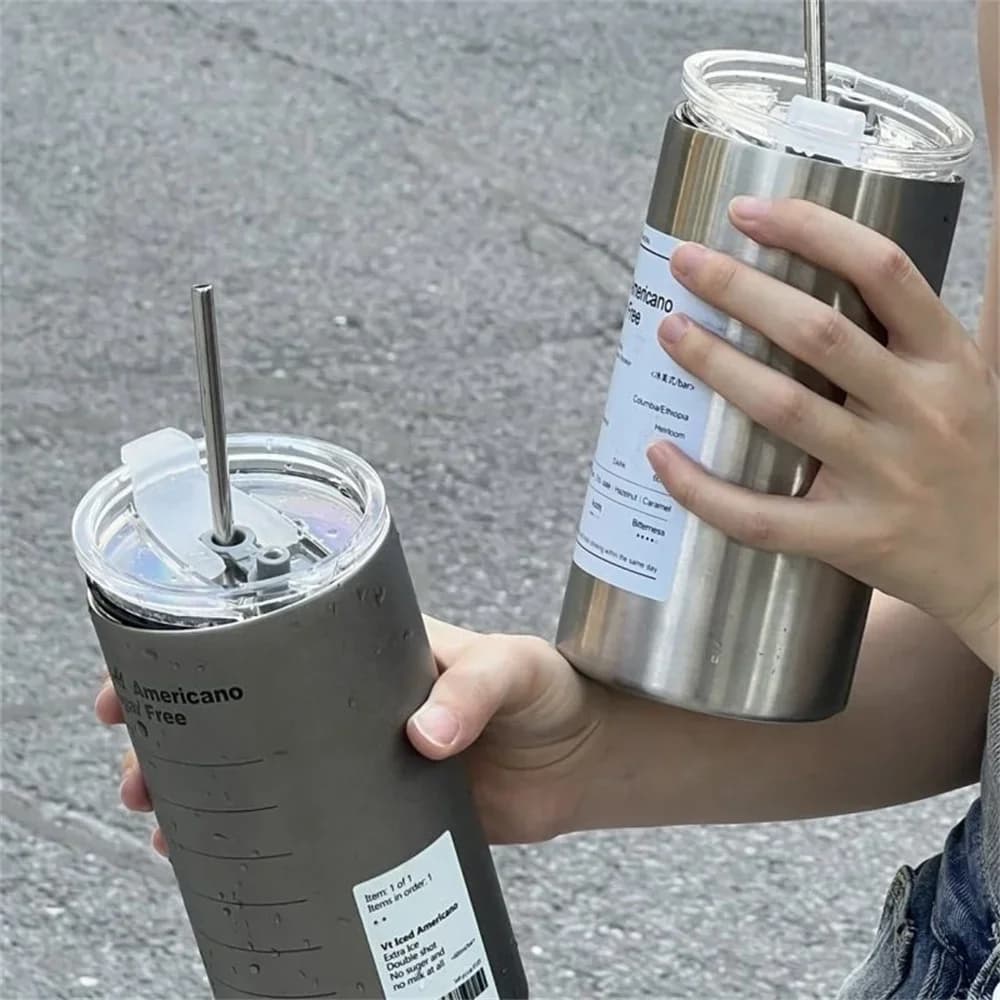 Portable 600ml Thermos Cup 304 Stainless Steel Coffee Mug Thermal Leak-proof Water Bottle with Straw Insulated Bottle Drinkware - Image 5