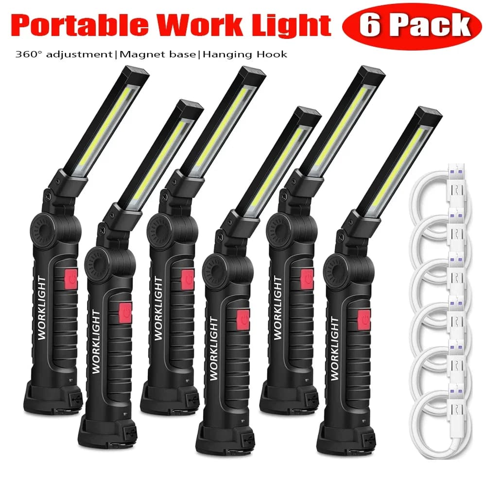 1-6PC Work Light Magnetic Base Hook Rechargeable 360°Rotating Portable Handheld Flashlight For Working Repairing Outdoor Camping - Image 1