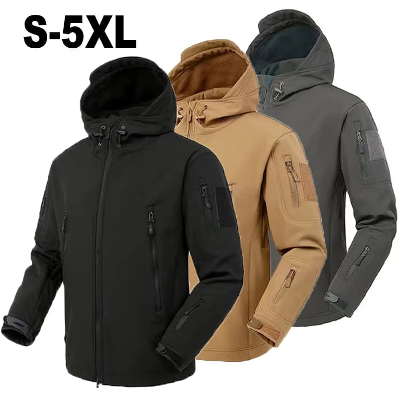 Men's Autumn Winter SoftShell Fleece Jackets Male Hood Windproof Coat Fishing Hiking Camping Climbing Skiing Warm Pants Trousers - Image 1