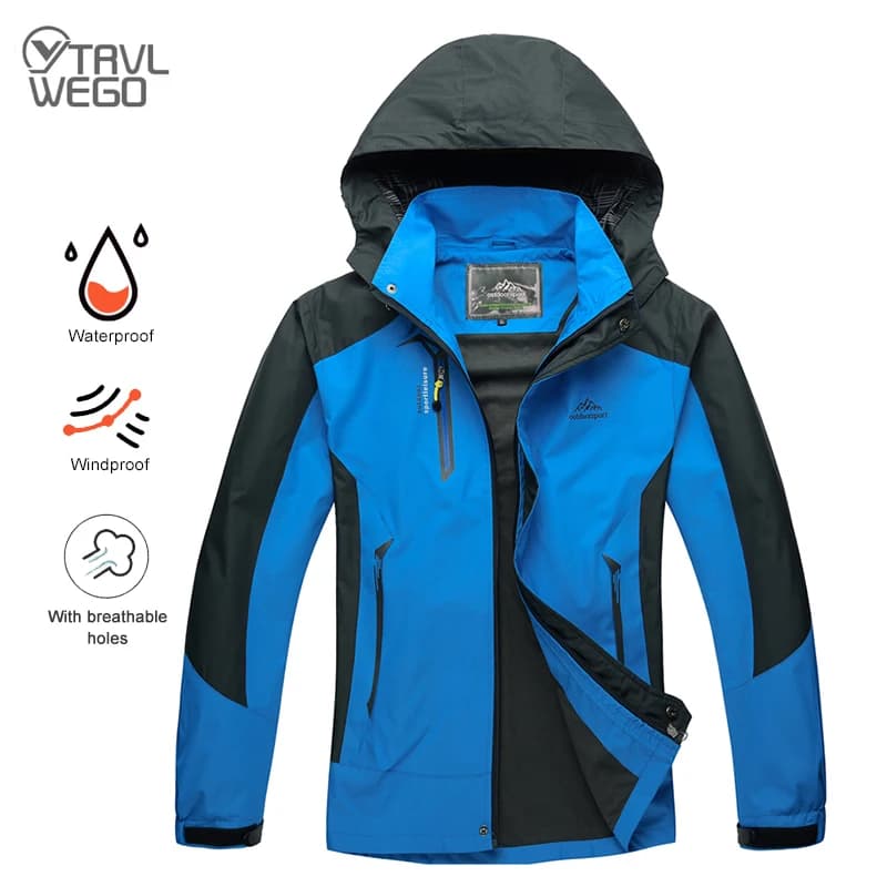 TRVLWEGO Camping Hiking Jacket Men Autumn Outdoor Sports Coats Climbing Trekking Windbreaker Travel Waterproof Jackets Black - Image 1