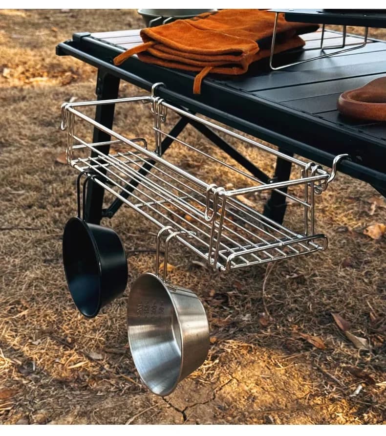 Outdoor Aluminum Table Side Storage Rack Hanging Mesh IGT Table Expansion Bracket Folding Table Extension Basket Folding Rack - Image 1