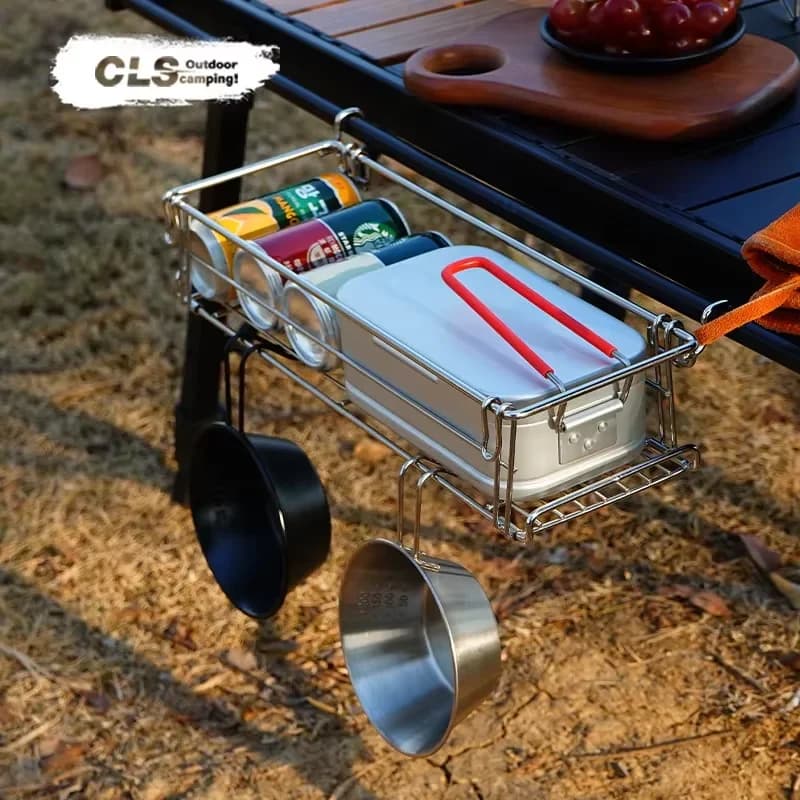 Outdoor Aluminum Table Side Storage Rack Hanging Mesh IGT Table Expansion Bracket Folding Table Extension Basket Folding Rack - Image 2