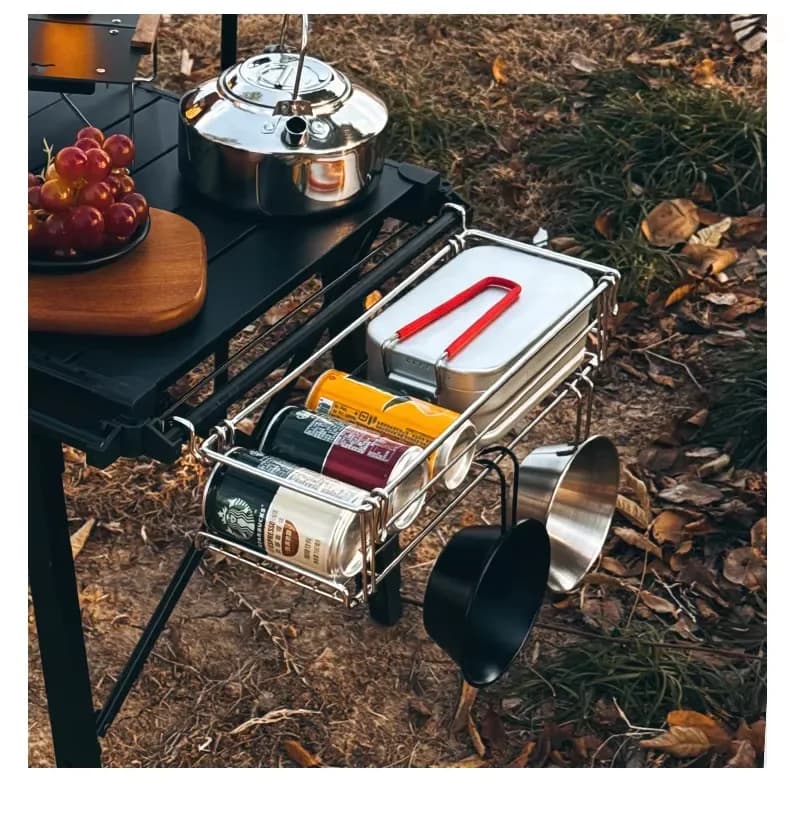 Outdoor Aluminum Table Side Storage Rack Hanging Mesh IGT Table Expansion Bracket Folding Table Extension Basket Folding Rack - Image 6
