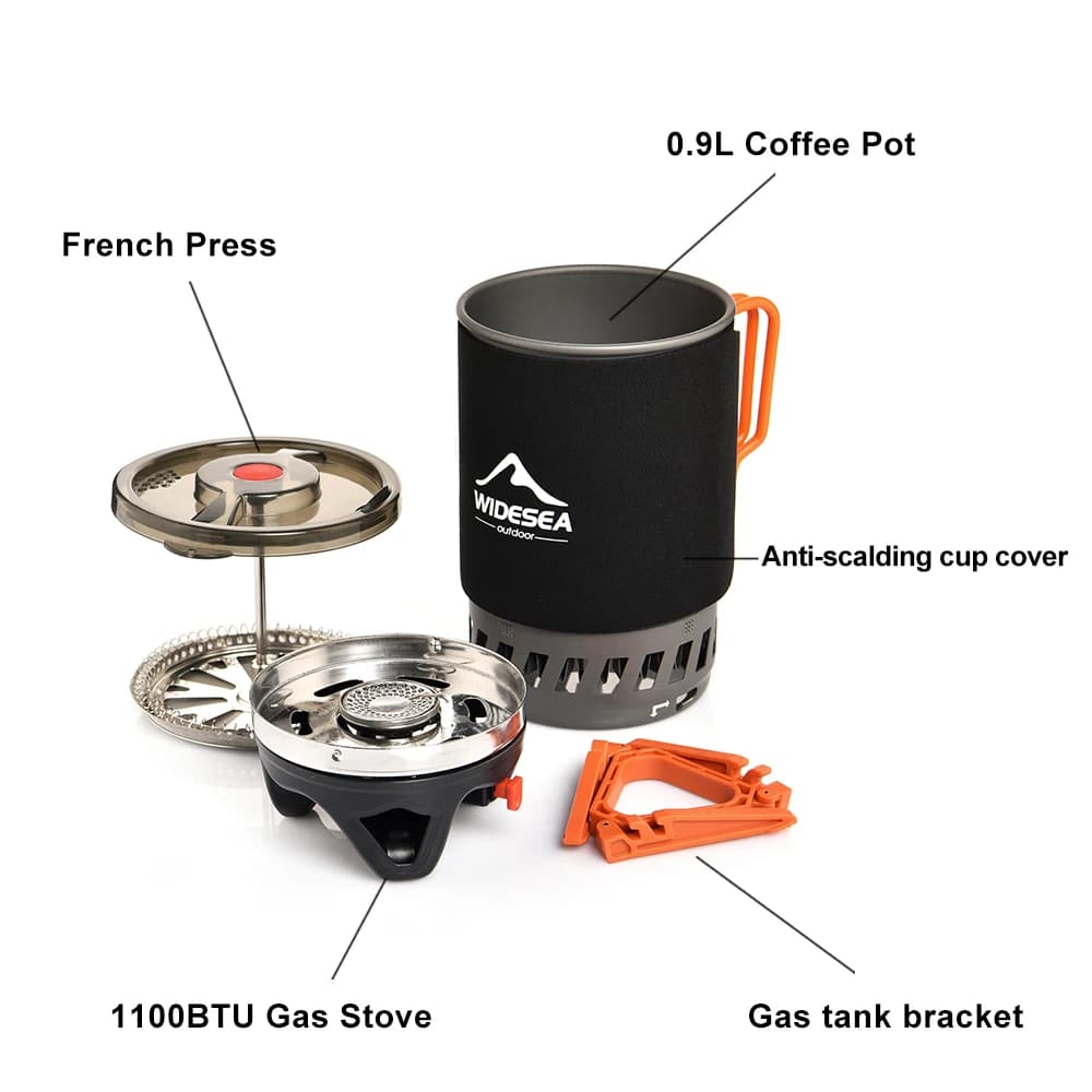Widesea Portable Camping Coffee Maker Set French Press 0.9L Coffee Pot 1100BTU Gas Stove with Anti-scalding Cover for Outdoor Hi - Image 3