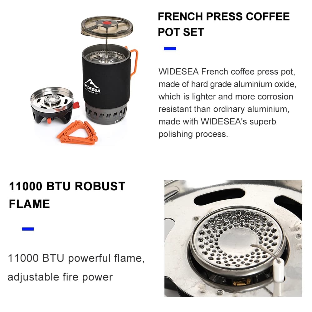 Widesea Portable Camping Coffee Maker Set French Press 0.9L Coffee Pot 1100BTU Gas Stove with Anti-scalding Cover for Outdoor Hi - Image 4