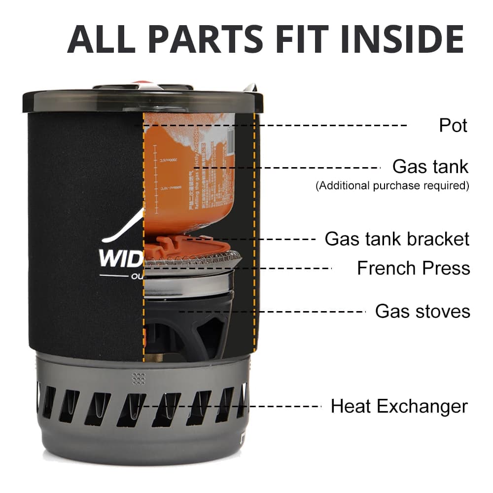 Widesea Portable Camping Coffee Maker Set French Press 0.9L Coffee Pot 1100BTU Gas Stove with Anti-scalding Cover for Outdoor Hi - Image 5