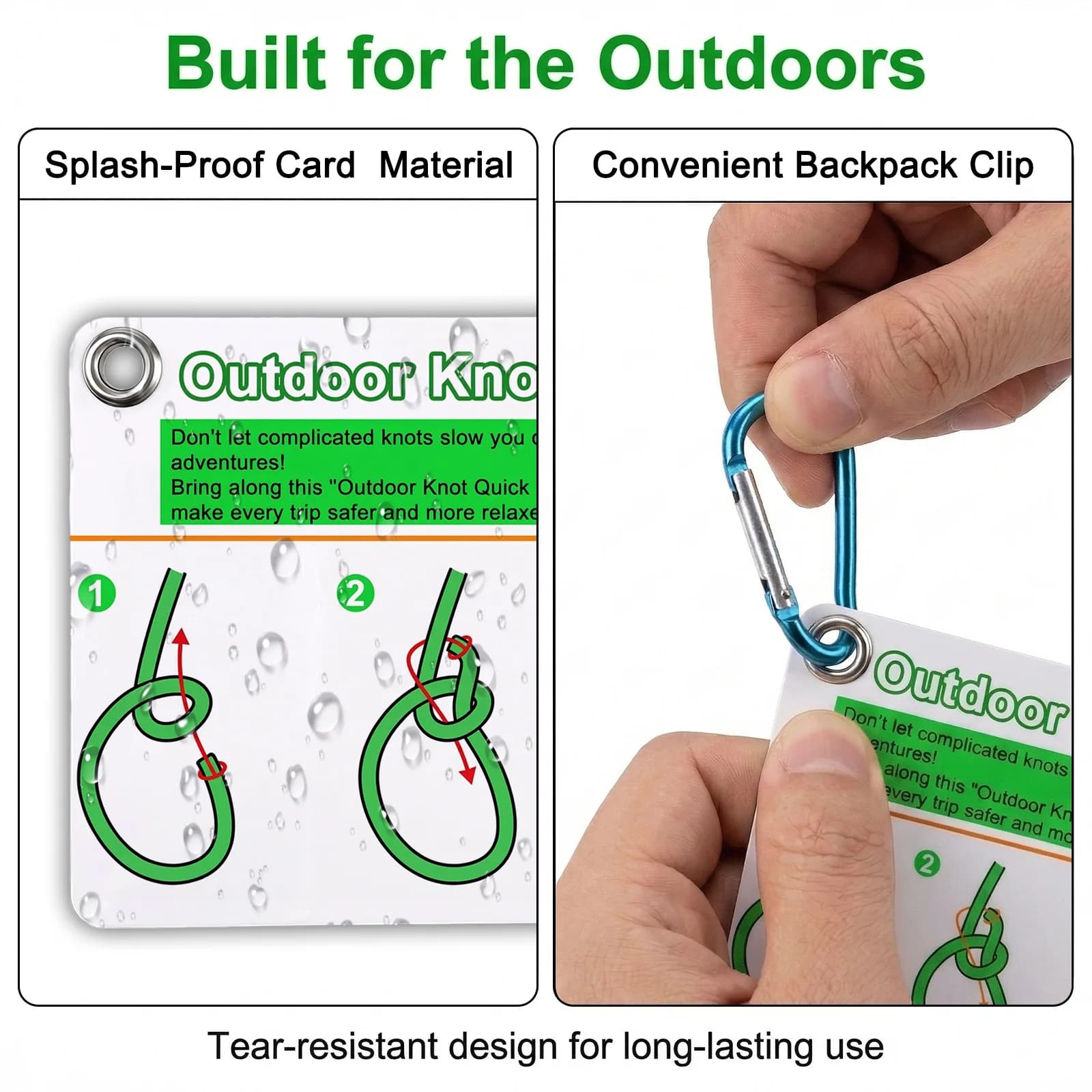 Rock Climbing Knot Cards Includes 27 Rope Knots,with Mini Carabiner to Clipping,Waterproof Knot Tying Cards Ultimate Knot Guides - Image 3