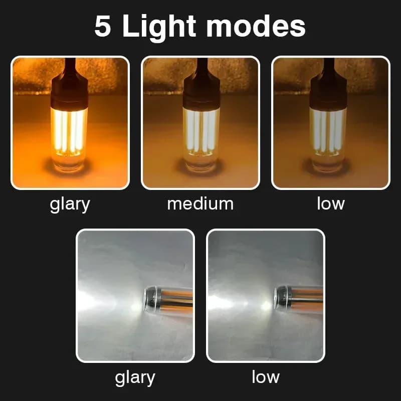 Heinast Camping Light Lightweight Handheld Torch 5 Lighting Modes Rechargeable Tent Lamp for Patio Climbing 8 Light Filaments - Image 2