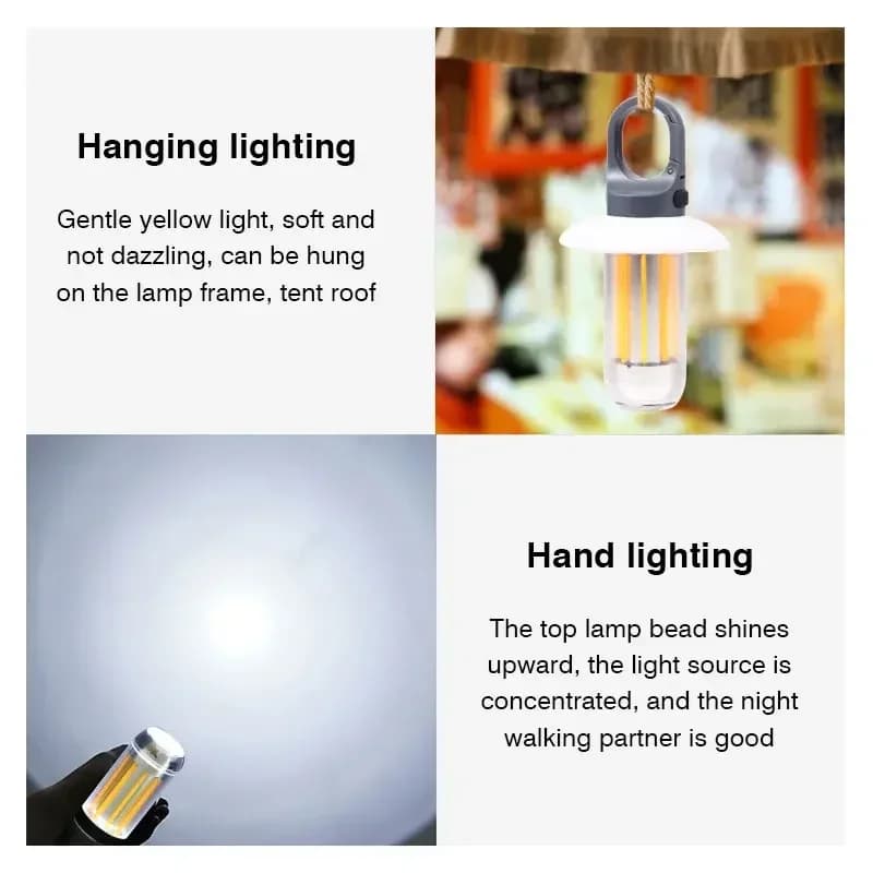 Heinast Camping Light Lightweight Handheld Torch 5 Lighting Modes Rechargeable Tent Lamp for Patio Climbing 8 Light Filaments - Image 3