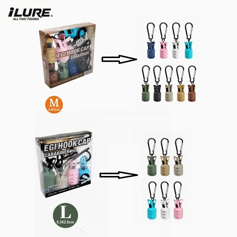 L+M Size Squid Jig Protector Set Octopus Egi Hook Cover Cuttlefish Umbrella Lure Cap Wood Shrimp Bait Tackle with Carabiner - Image 1