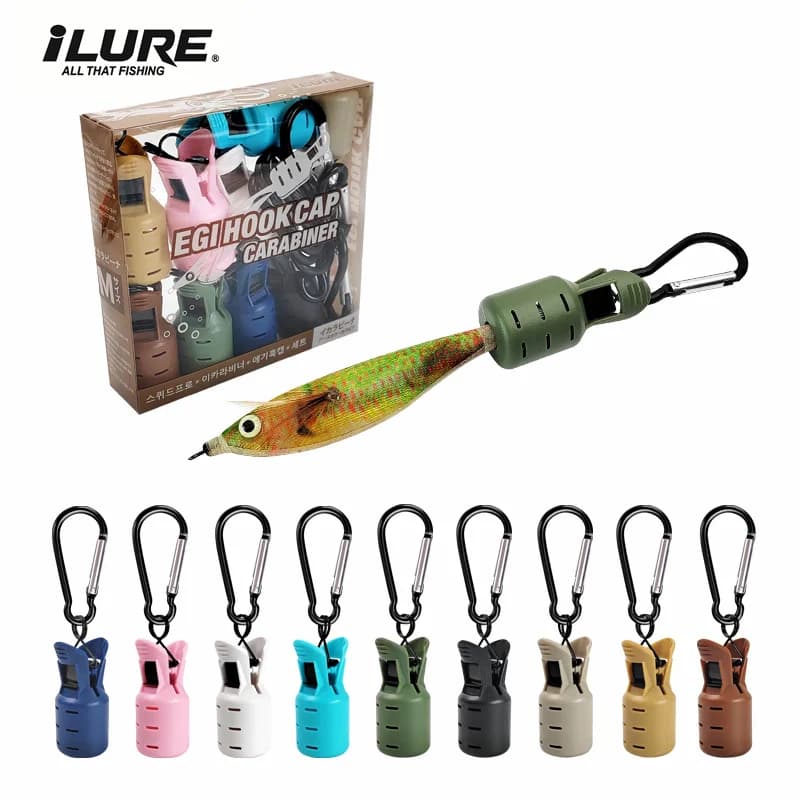 9PCS Squid Jig Protector Webfoot Octopus Egi Hook Cover Cuttlefish Umbrella Lure Cap Wood Shrimp Bait Accessories with Carabiner - Image 1