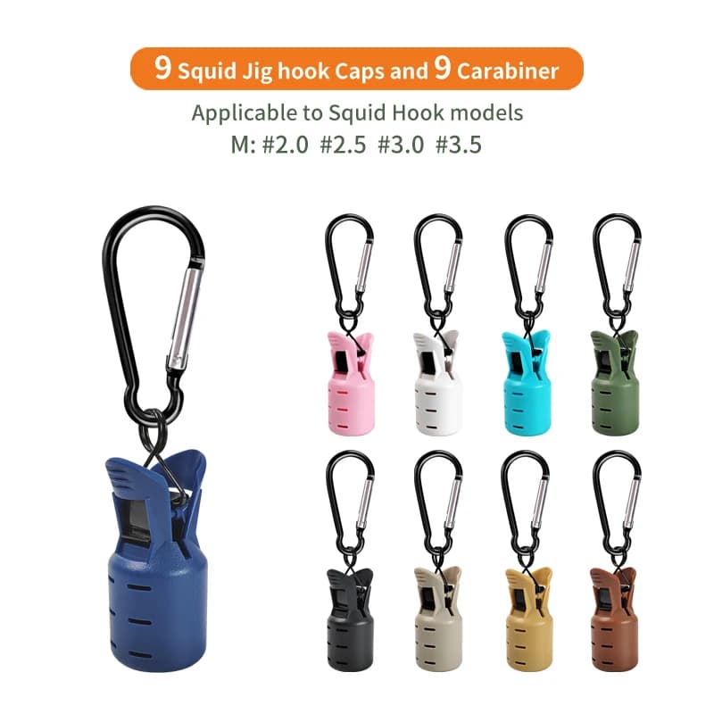 9PCS Squid Jig Protector Webfoot Octopus Egi Hook Cover Cuttlefish Umbrella Lure Cap Wood Shrimp Bait Accessories with Carabiner - Image 2