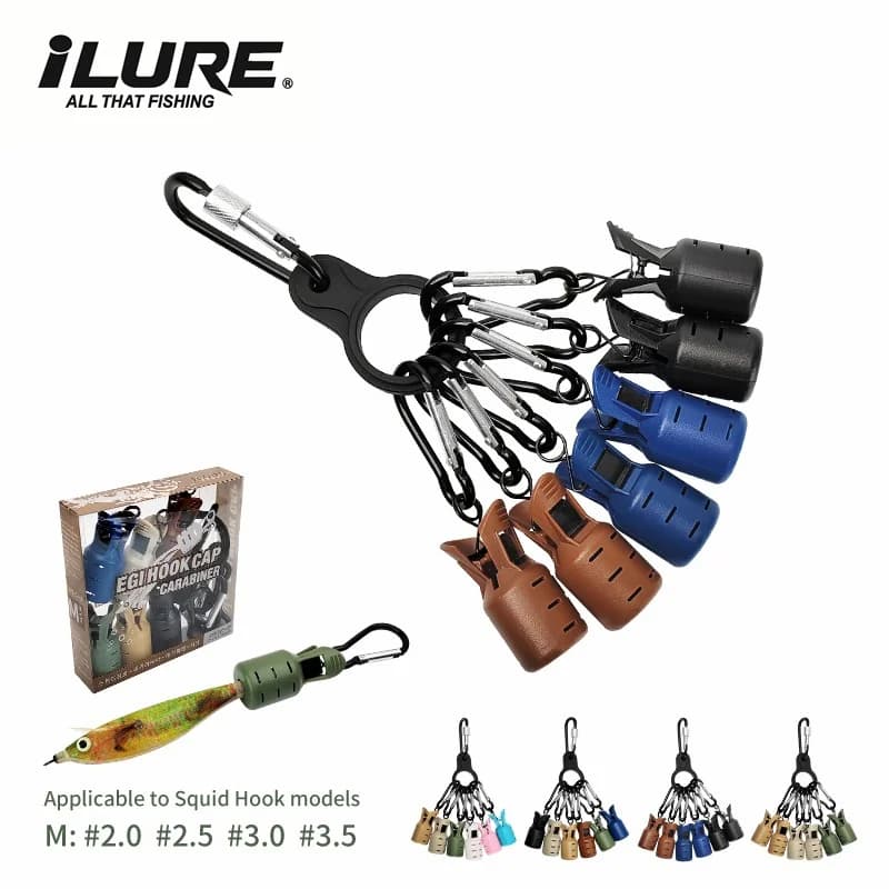 New Squid Jig Bait Protector Kit Size M 6pcs Webfoot Octopus Egi Hooks Cover Cuttlefish Umbrella Lure Cap with Carabiner - Image 1