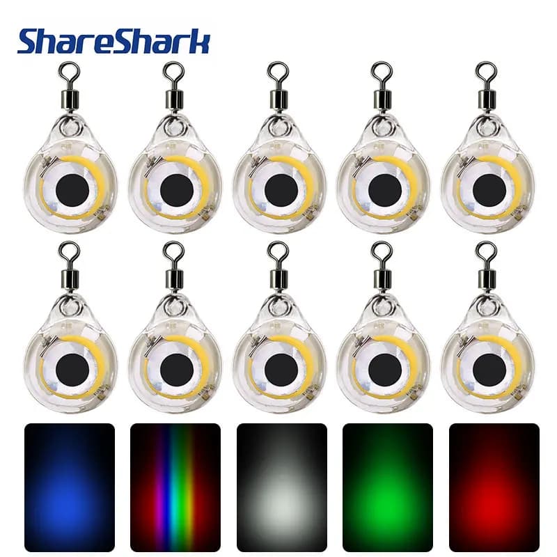 ShareShark 10Pcs Mini Light LED Deep Drop Underwater Eye Shape Fishing Squid Fishing Bait Luminous Lure for Attracting Fish - Image 1