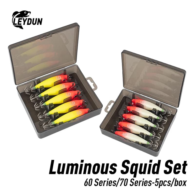LEYDUN Luminous Horizontal Squid Jig Wood Shrimp Squid Hook 5pcs Fishing Lures LEYDUN Octopus Cuttlefish Shrimp Saltwater Baits - Image 1