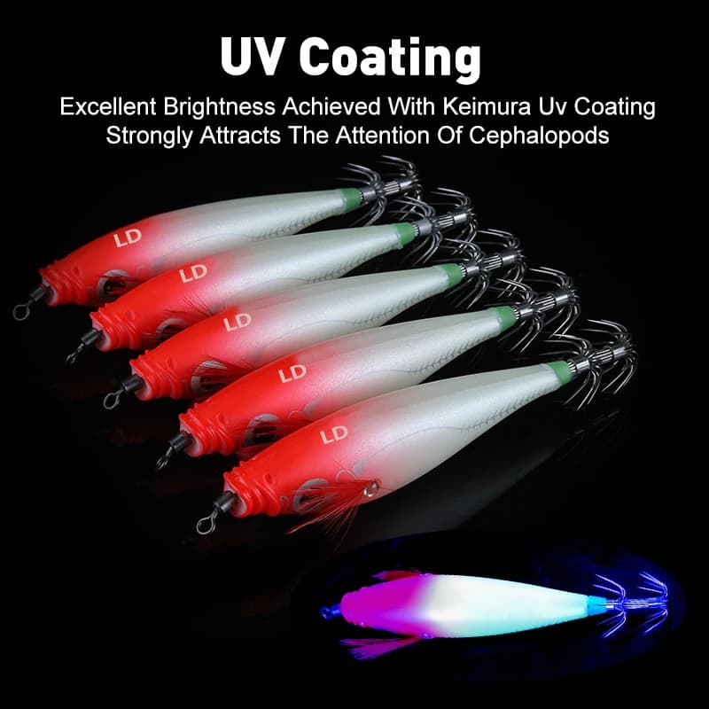 LEYDUN Luminous Horizontal Squid Jig Wood Shrimp Squid Hook 5pcs Fishing Lures LEYDUN Octopus Cuttlefish Shrimp Saltwater Baits - Image 3