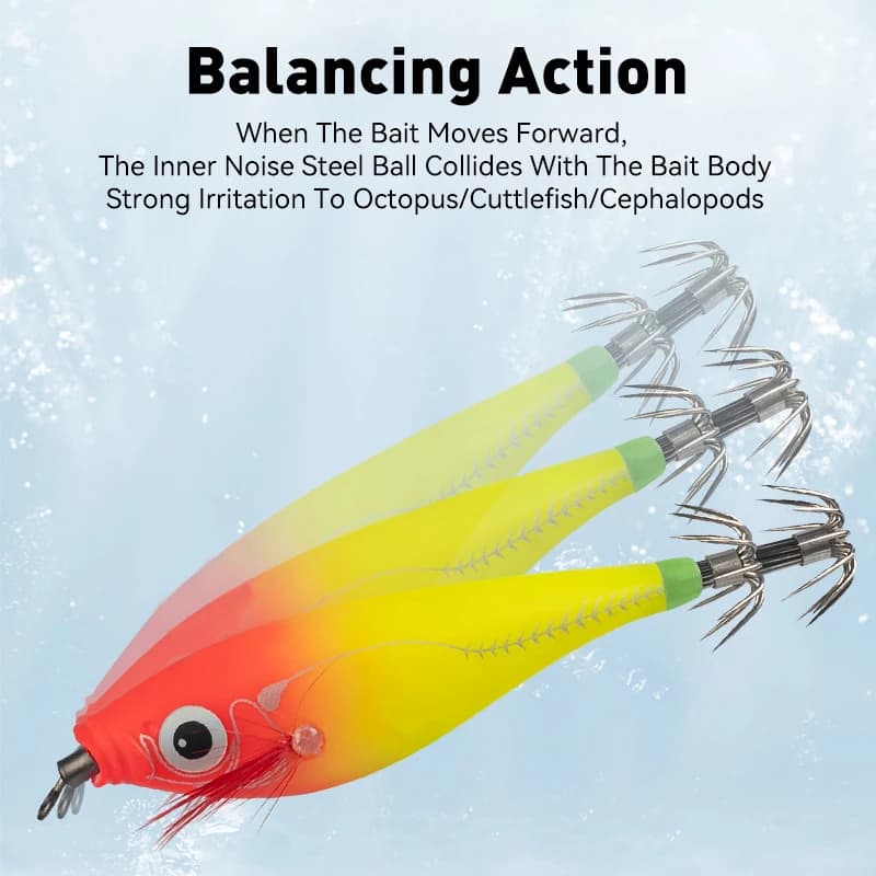 LEYDUN Luminous Horizontal Squid Jig Wood Shrimp Squid Hook 5pcs Fishing Lures LEYDUN Octopus Cuttlefish Shrimp Saltwater Baits - Image 4