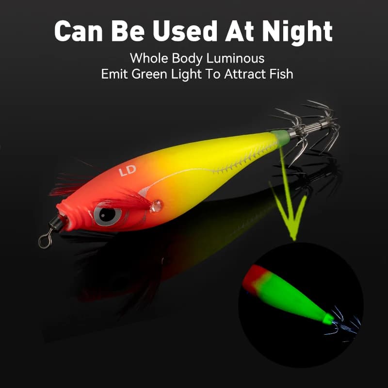 LEYDUN Luminous Horizontal Squid Jig Wood Shrimp Squid Hook 5pcs Fishing Lures LEYDUN Octopus Cuttlefish Shrimp Saltwater Baits - Image 5