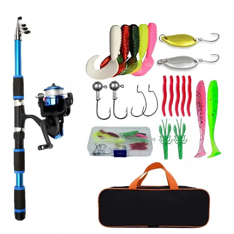 Fishing Pole Set Full Kits With Telescopic Fishing Rod And Spinning Reel Baits Hooks Travel Pole Set Bait, hook, tackle set - Image 1
