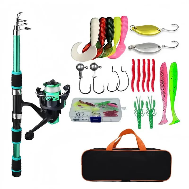 Fishing Pole Set Full Kits With Telescopic Fishing Rod And Spinning Reel Baits Hooks Travel Pole Set Bait, hook, tackle set - Image 2
