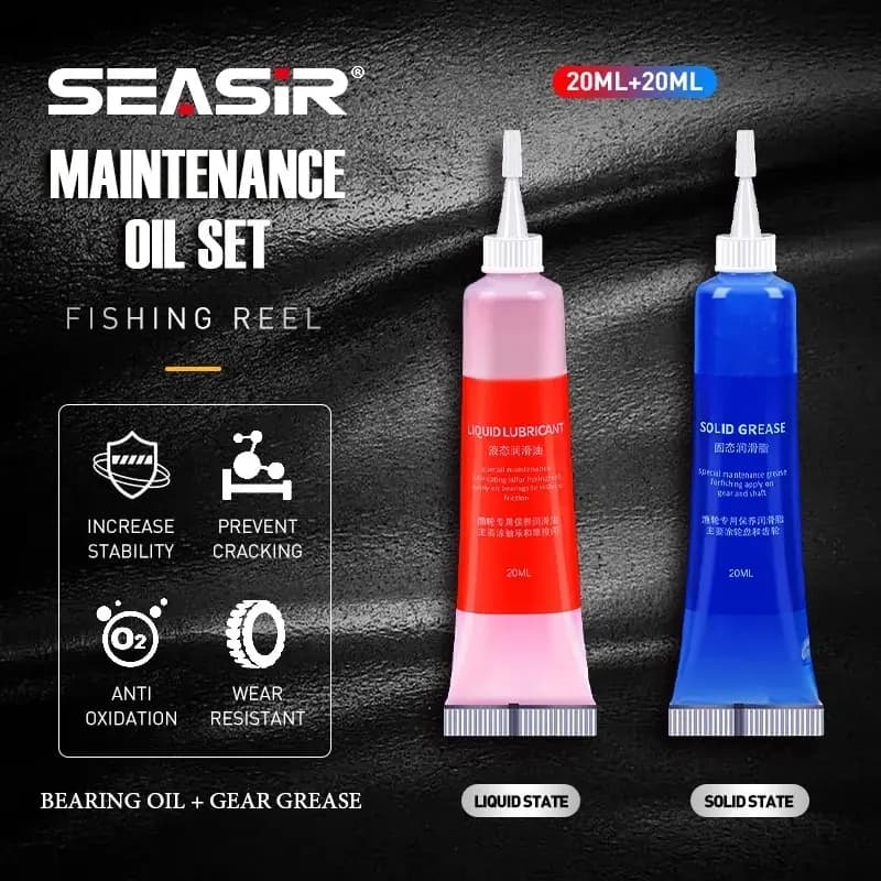 SEASIR Protective Grease (20ml) + Lubricant Oil For Fishing Reel Bearing Maintenance Oil Fishing Tool (20ml X 2 Pcs) - Image 1