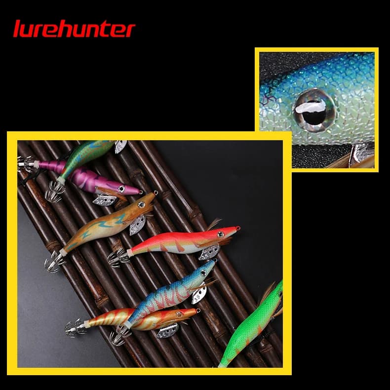 10PCS with Shrimp Bag 3D Printing 2.5 3.0 3.5 Hook Luminous Squid Jig Fishing Wood Shrimp Lure Squid Cuttlefish Jigs Lures - Image 2