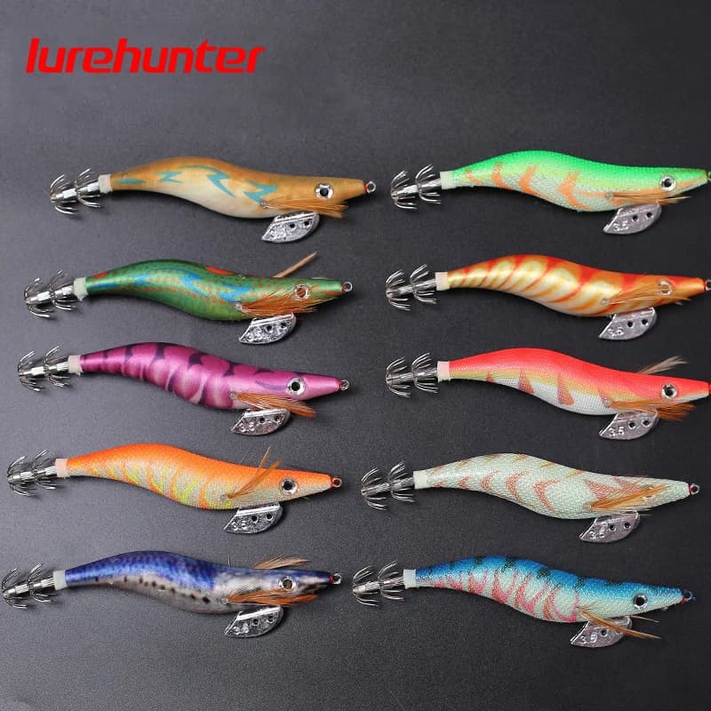 10PCS with Shrimp Bag 3D Printing 2.5 3.0 3.5 Hook Luminous Squid Jig Fishing Wood Shrimp Lure Squid Cuttlefish Jigs Lures - Image 6