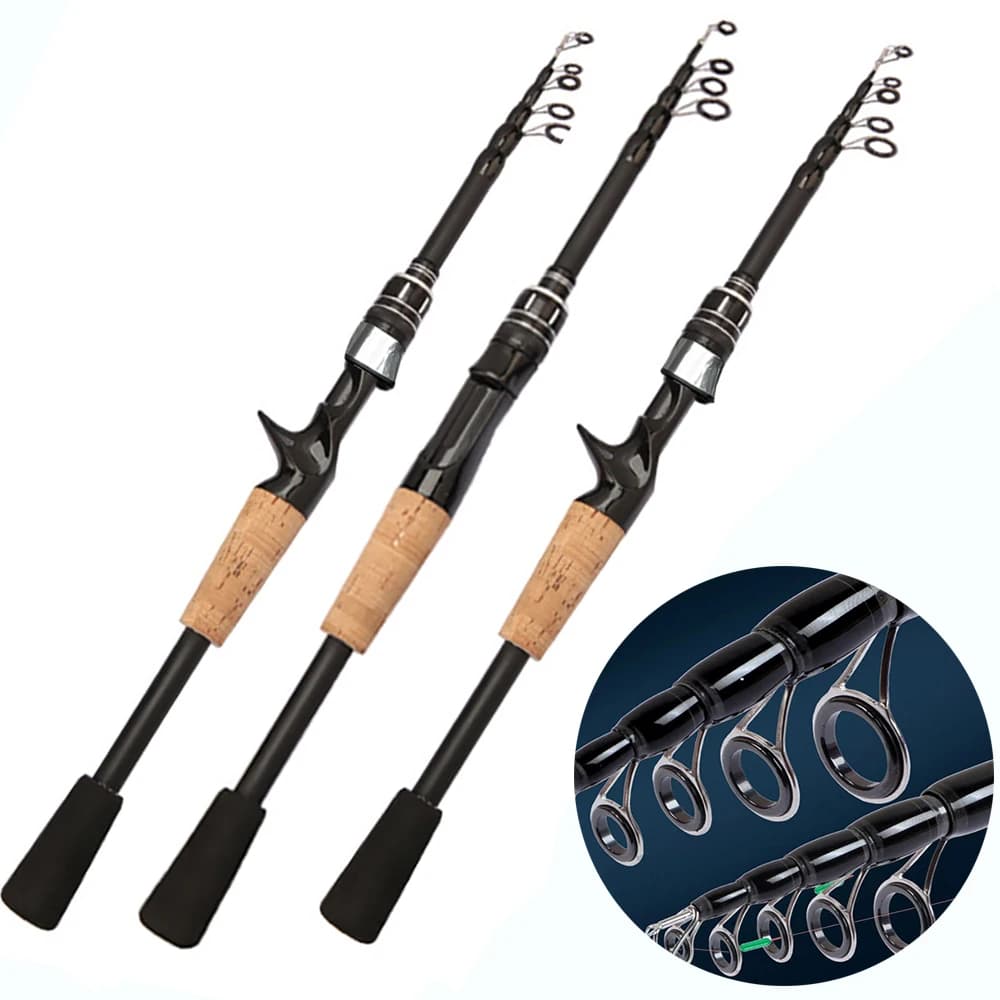 Telescopic Lure Rod 1.5M 1.8M 2.1M 2.4M Carbon Spinning Rod Baitcasting Fishing Pole 8g-25g Wooden Handle Casting Fishing Tackle - Image 1