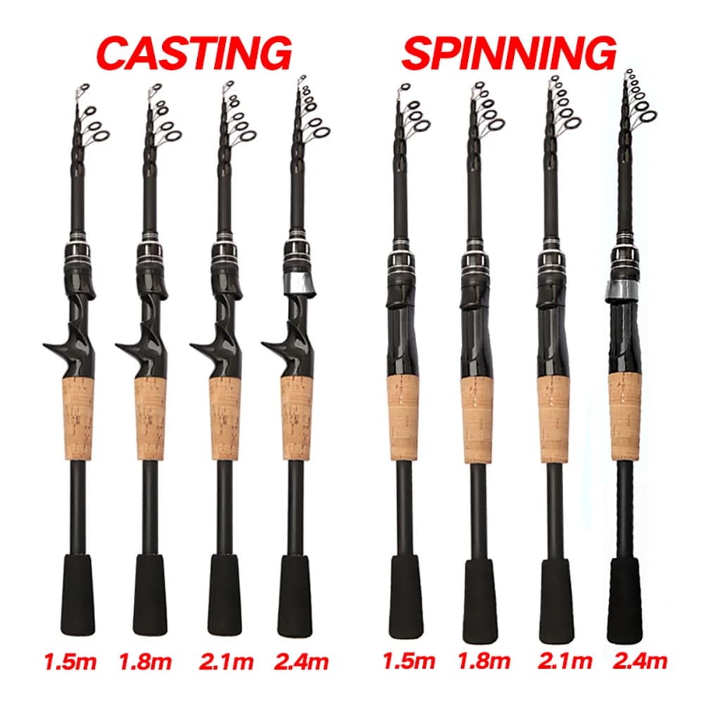 Telescopic Lure Rod 1.5M 1.8M 2.1M 2.4M Carbon Spinning Rod Baitcasting Fishing Pole 8g-25g Wooden Handle Casting Fishing Tackle - Image 2