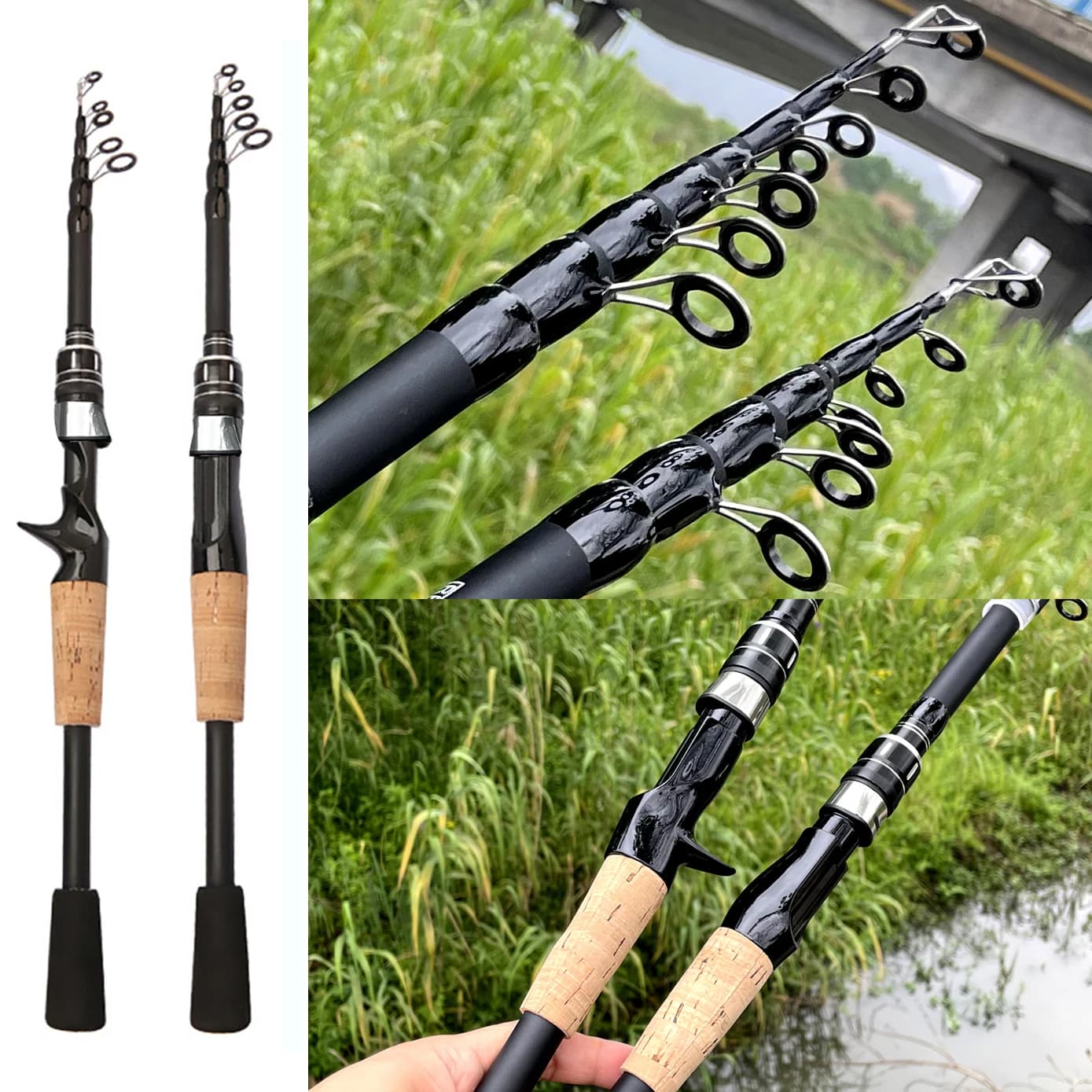 Telescopic Lure Rod 1.5M 1.8M 2.1M 2.4M Carbon Spinning Rod Baitcasting Fishing Pole 8g-25g Wooden Handle Casting Fishing Tackle - Image 5