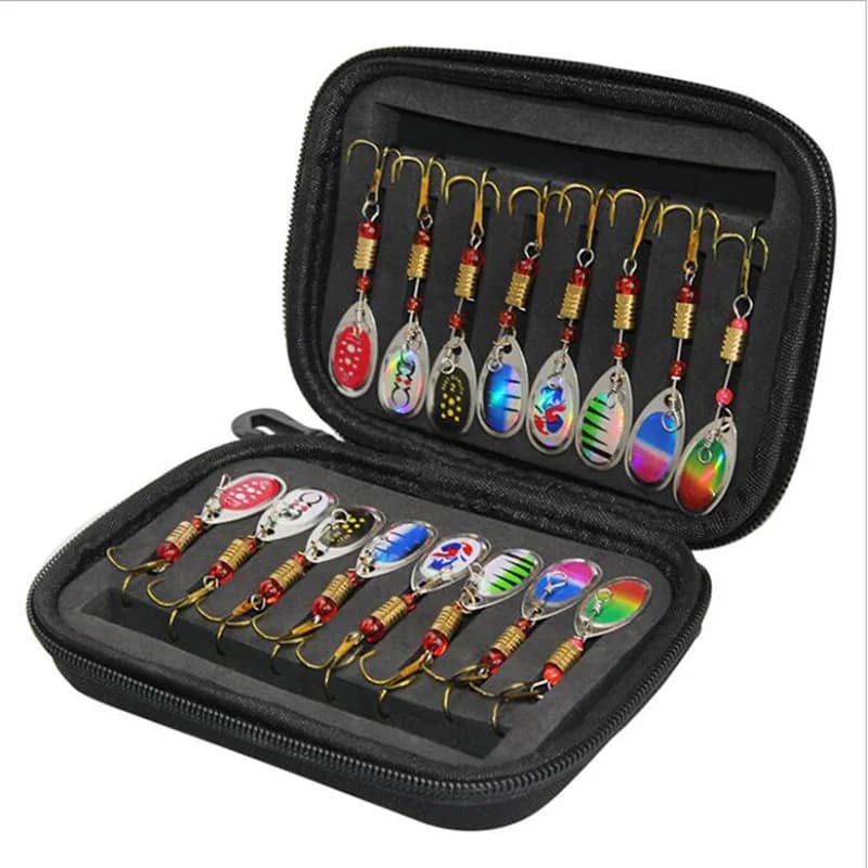 WEIHE-Metal Spoon Fishing Lures, Wobblers Spinner Bait, Sequins Lure, Feather Pesca Combo, 3.7g, 16Pcs variant