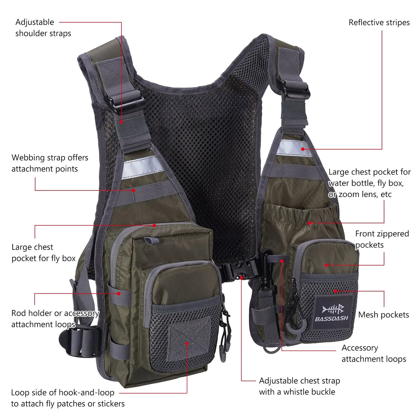 Bassdash FV08 Ultra Lightweight Fly Fishing Vest for Men and Women Portable Chest Pack One Size Fits Most - Image 3