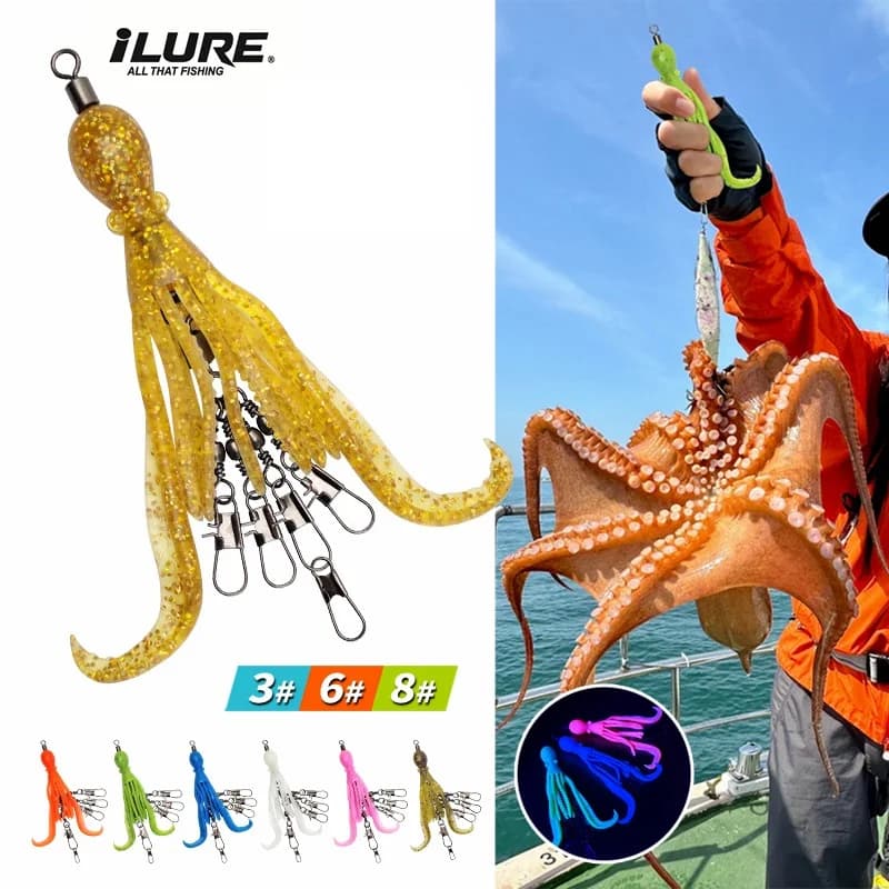2pcs Silicone Octopus Bait Fishing Connector Pin Set Squid Jig Hook Swivels Bearing Rolling Swivel Solid Ring Tackle for Angling - Image 1