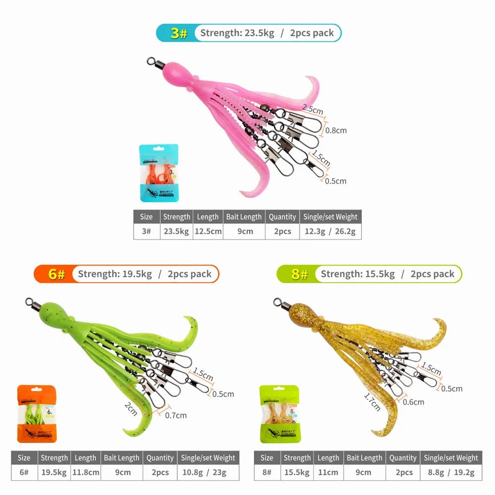 2pcs Silicone Octopus Bait Fishing Connector Pin Set Squid Jig Hook Swivels Bearing Rolling Swivel Solid Ring Tackle for Angling - Image 2