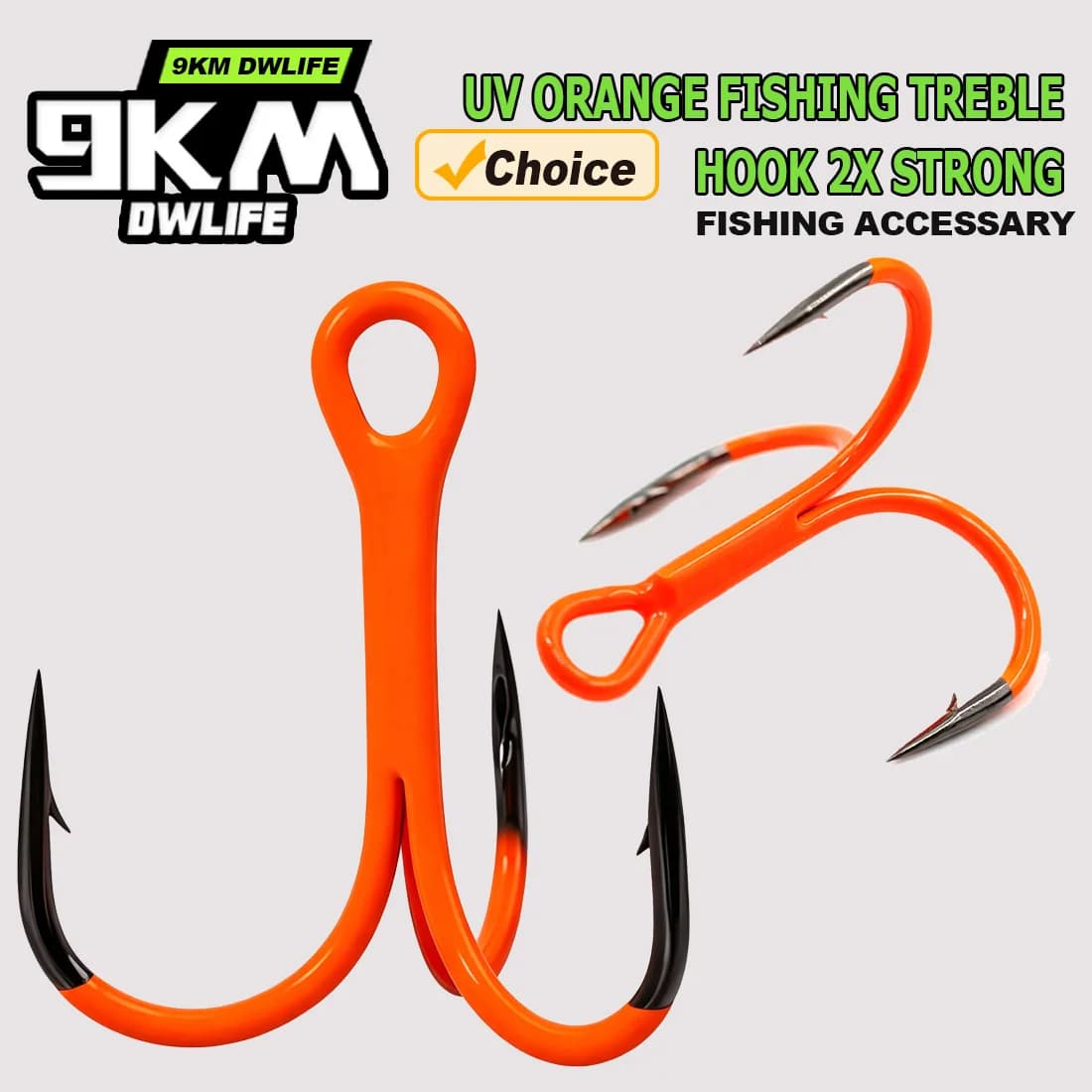 10Pcs Triple Hook Treble Hooks 2X Strong for Deep Freshwater Applications, Orange Ultra Violet (UV) - Image 1