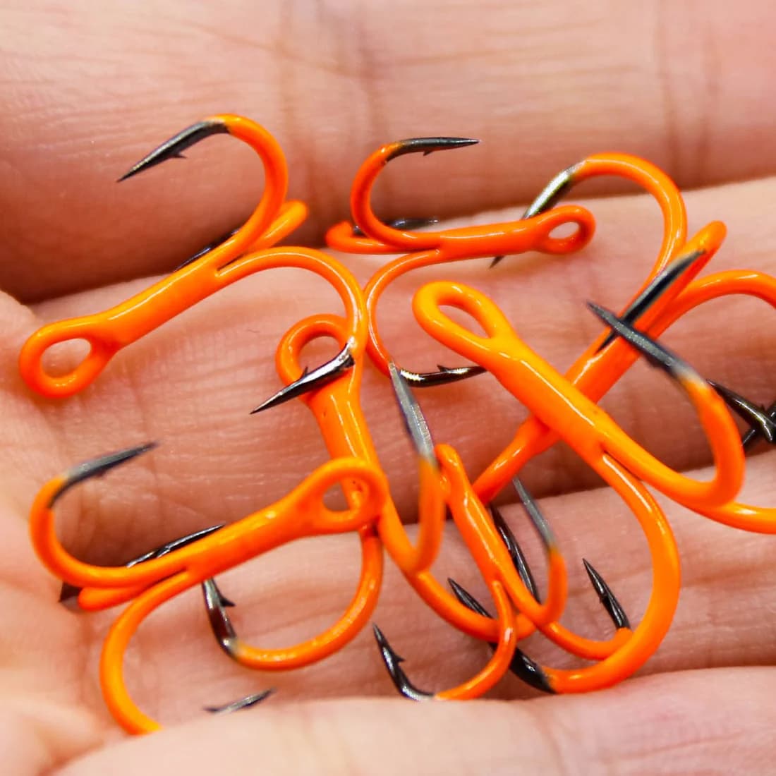10Pcs Triple Hook Treble Hooks 2X Strong for Deep Freshwater Applications, Orange Ultra Violet (UV) - Image 5