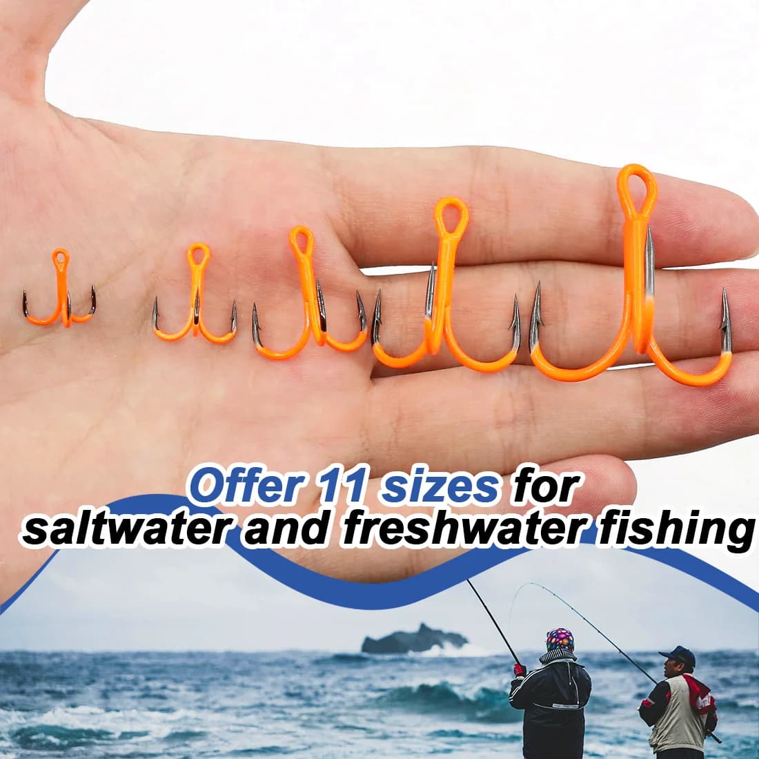 10Pcs Triple Hook Treble Hooks 2X Strong for Deep Freshwater Applications, Orange Ultra Violet (UV) - Image 6