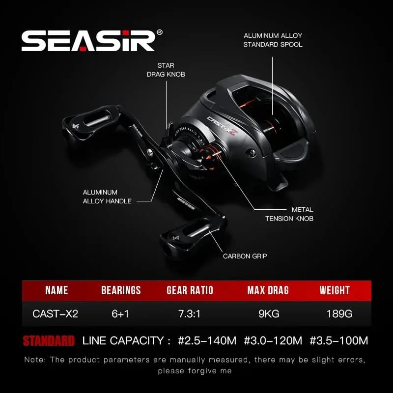 SEASIR Cast X2 Baitcasting Reel 7.3:1 Hybrid Ceramic Bearing Carbon Fiber Washer Dual Bearing System N52 Brake Fishing Reels - Image 2
