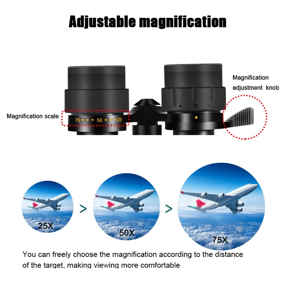 BORWOLF Large Objective lens 25-75X70 Binoculars FMC Optical High Power Hunting Birdwatching Telescope Watching Moon - Image 2