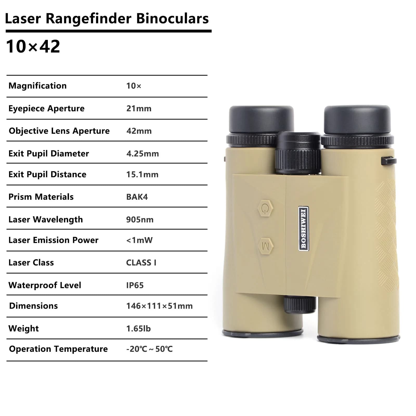 BOSHIWEI 10x42 Laser Rangefinder Binoculars Multicoated Lens HD Telescope for Outdoor Camping and Long Distance Measuring - Image 2