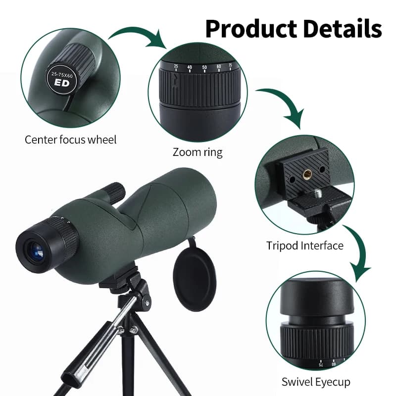 25-75x60 Spotting Scope Zoom Monocular high power telescope Bak4 Prism ED Lens For Outdoor Camping Bird Watching hunting - Image 5