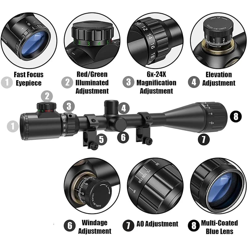 6-24x50 AOE Hunting Scopes Long-Range Scope Illuminated Red/Green Reticle Tactical Optical Sight - Image 5
