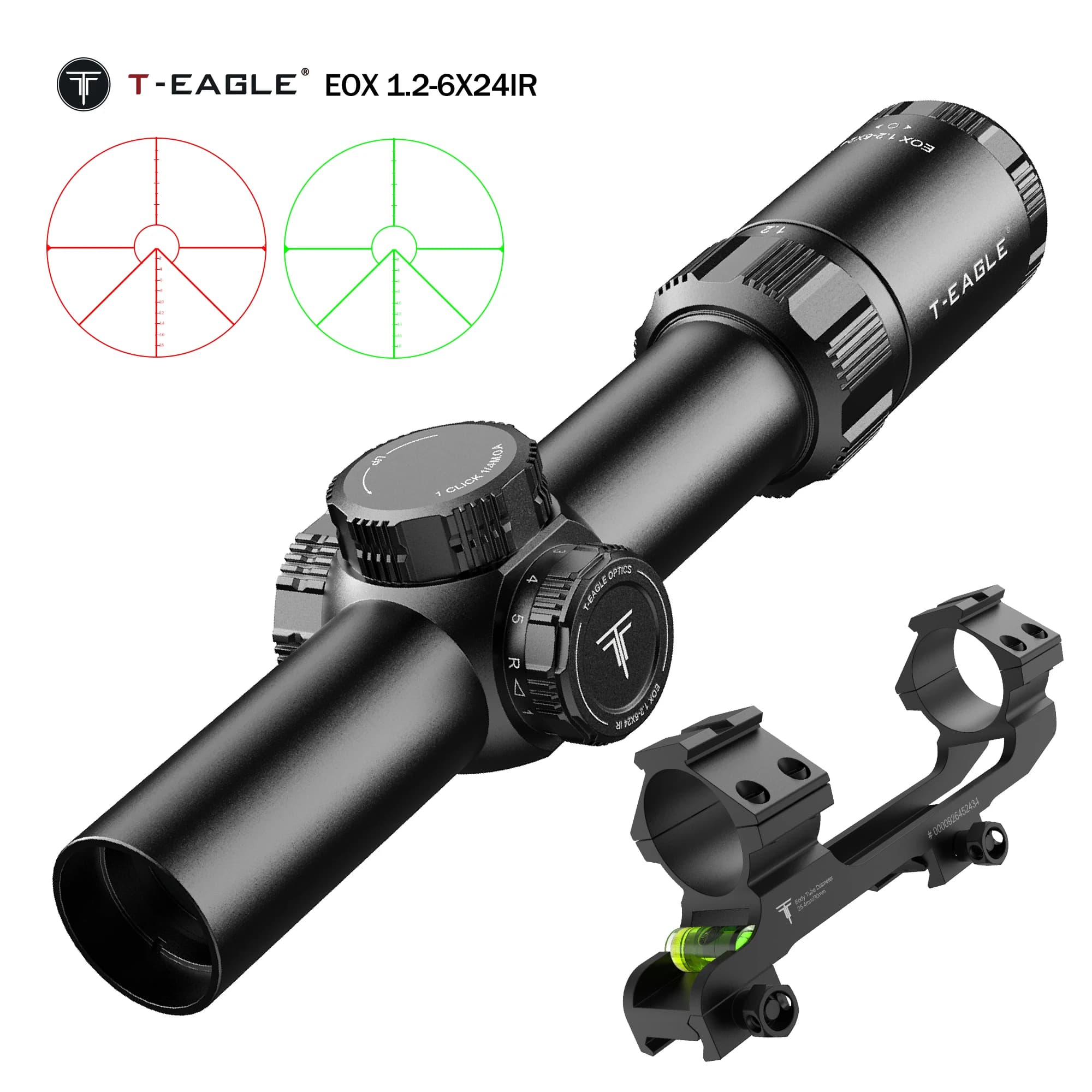 Tactical EOX1.2-6 X24 IR Optical Rifle Scope Red/Green Illuminated Adjustable Shooting Riflescope Hunting Telescopic Sight - Image 5