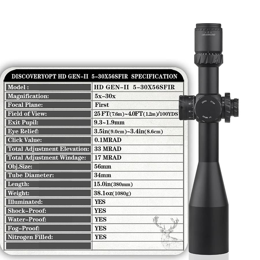 Discovery HD GEN-II 5-30X56SFIR FFP Tactical Riflescope HD Illumination Sight First Focal Plane Shooting Scopes With 34mm Tube - Image 3