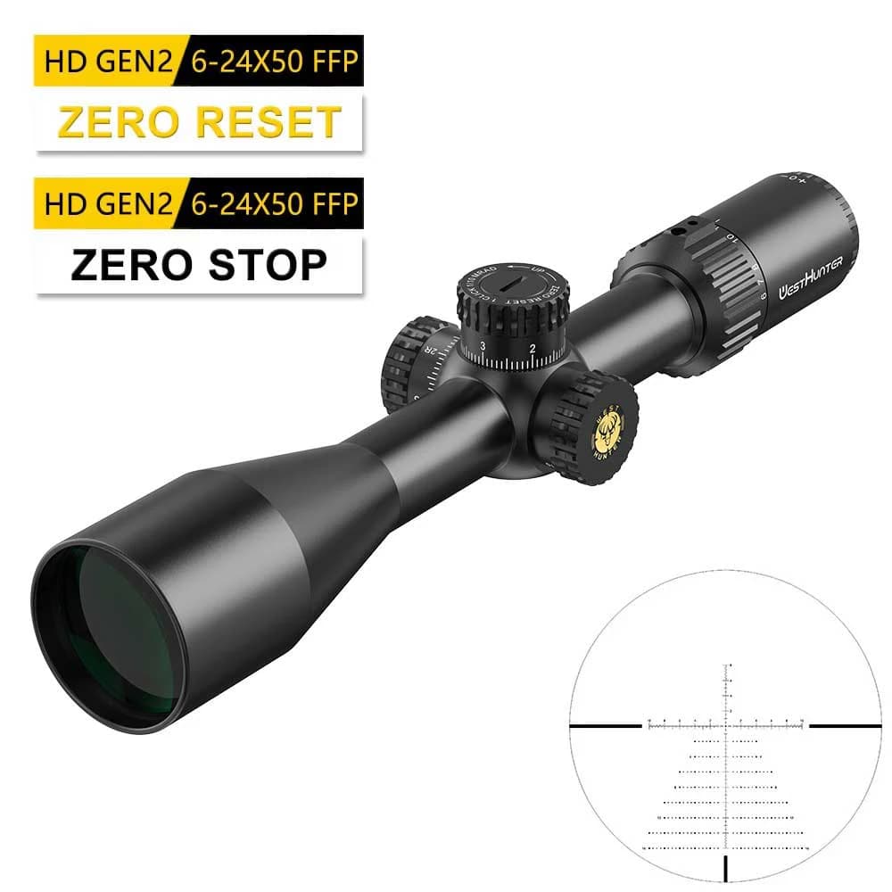WestHunter HD GEN2 6-24X50 FFP Riflescope 1/10 MIL First Focal Plane Etched Glass Reticle Zero Reset/Zero Stop Optical Sight - Image 1